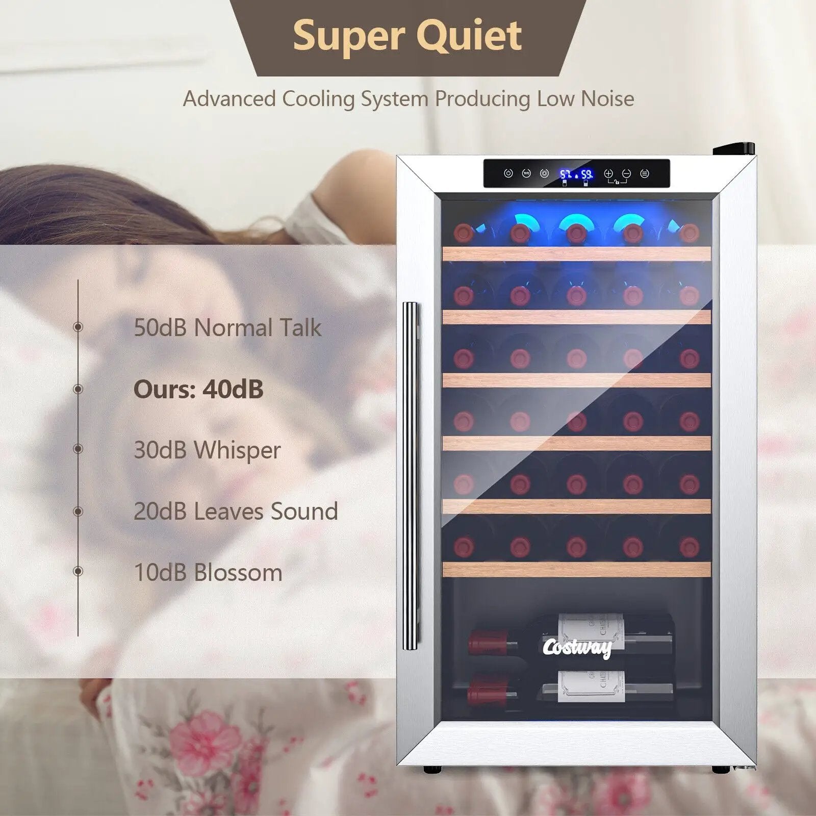 20 Inch Wine Refrigerator for 33 Bottles and Tempered Glass Door-Silver by DirectDeals
