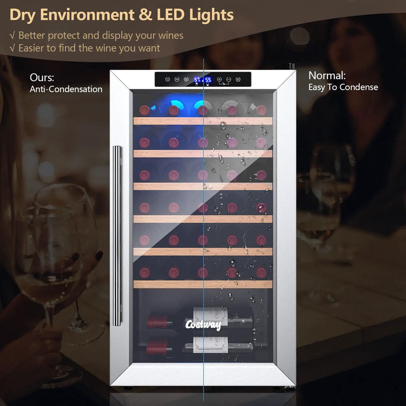 20 Inch Wine Refrigerator for 33 Bottles and Tempered Glass Door-Silver by DirectDeals