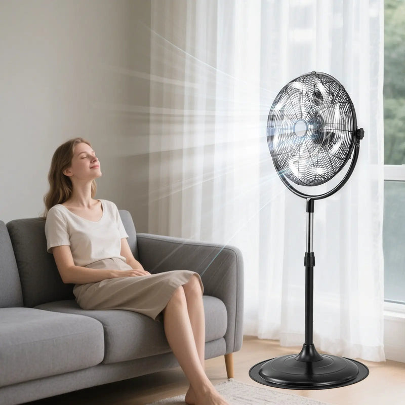 18 Inches High Velocity Pedestal Fan with 3 Speeds and Adjustable Height-Black by DirectDeals