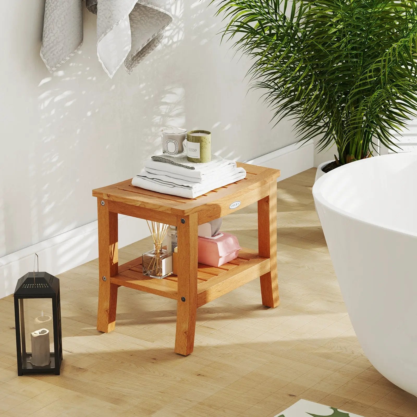20 Inches Non-slip Shower Bench with Storage Shelf and Curved Top by DirectDeals