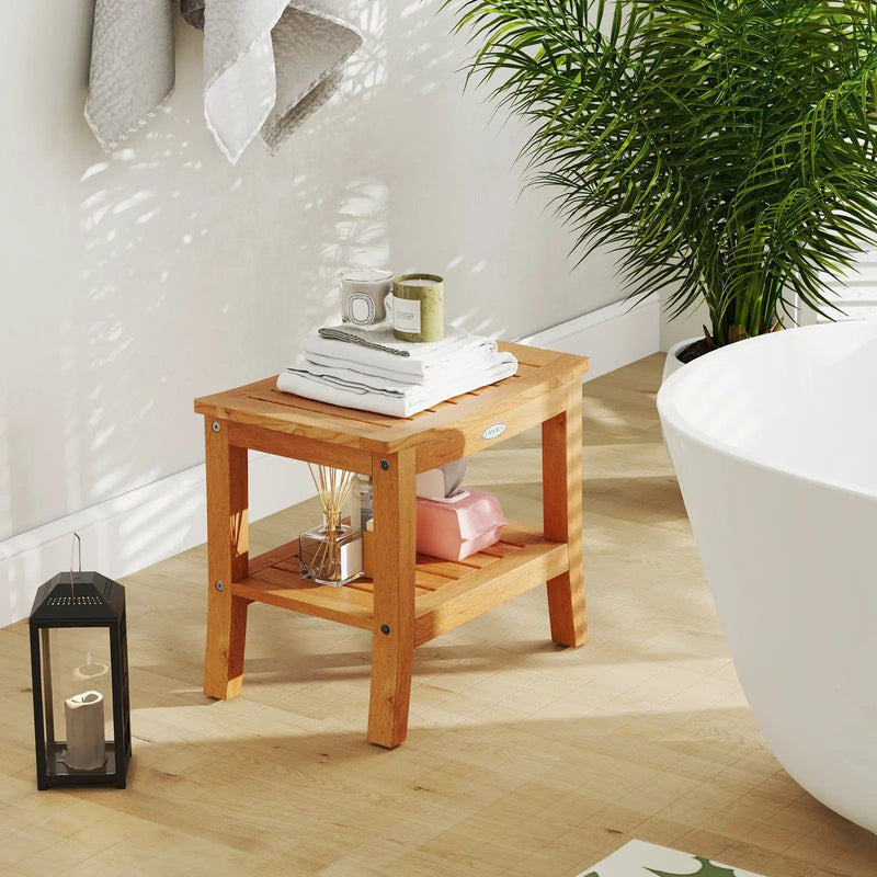 20 Inches Non-slip Shower Bench with Storage Shelf and Curved Top by DirectDeals