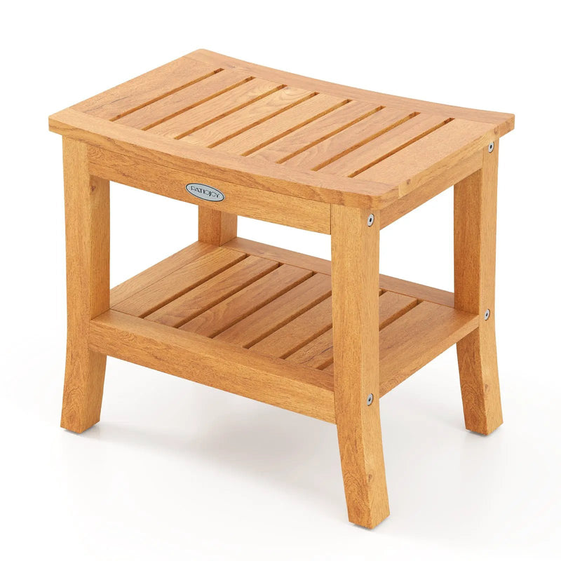 20 Inches Non-slip Shower Bench with Storage Shelf and Curved Top by DirectDeals