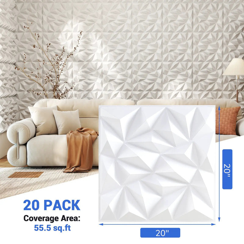 20-Pack 3D Wall Panels with Decorative Diamond Patterns-White by DirectDeals