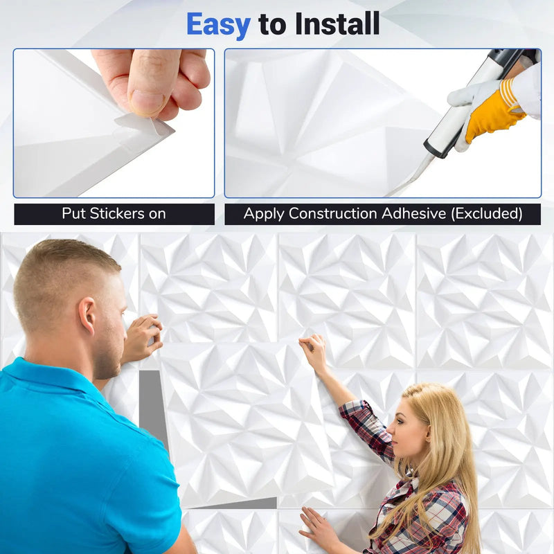 20-Pack 3D Wall Panels with Decorative Diamond Patterns-White by DirectDeals
