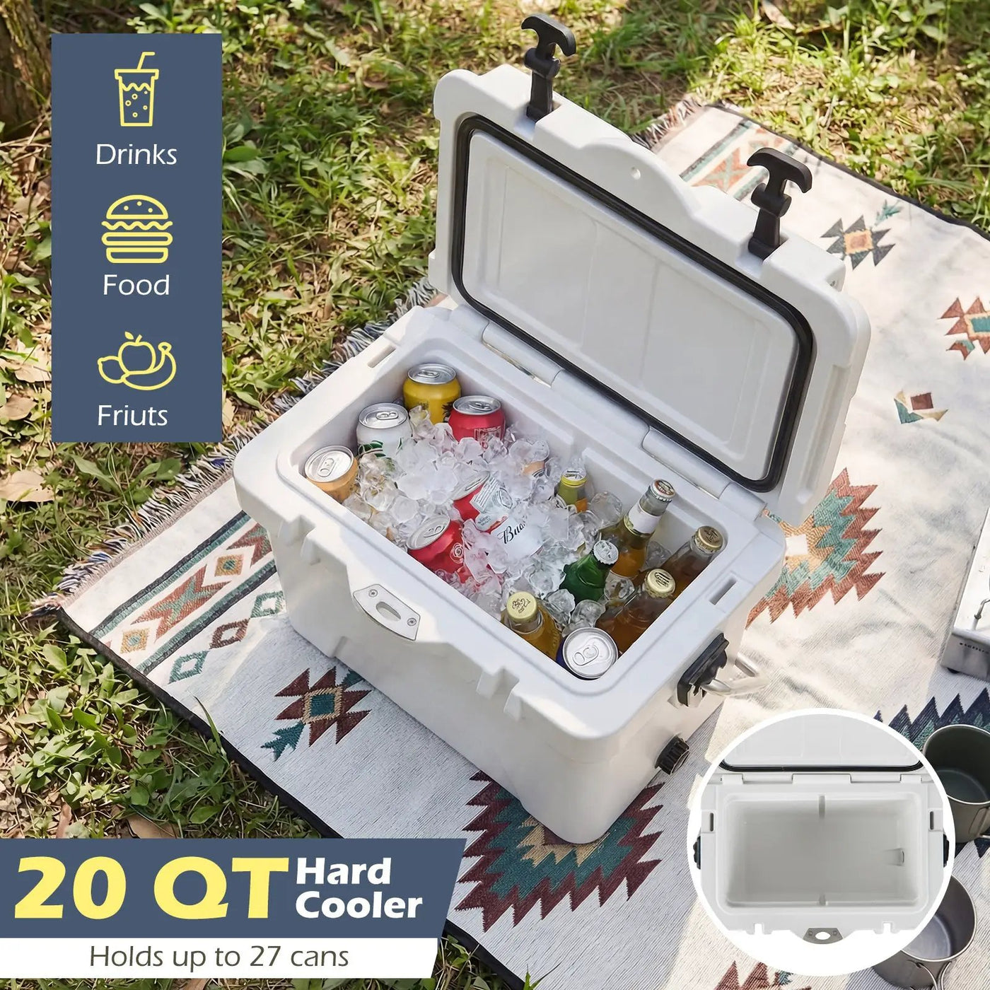 20 Quart Portable Hard Cooler with Built-in Ruler and Bottle by DirectDeals