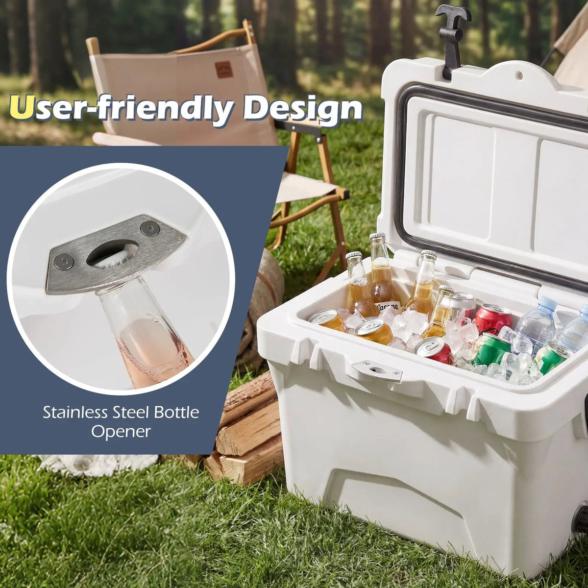20 Quart Portable Hard Cooler with Built-in Ruler and Bottle by DirectDeals