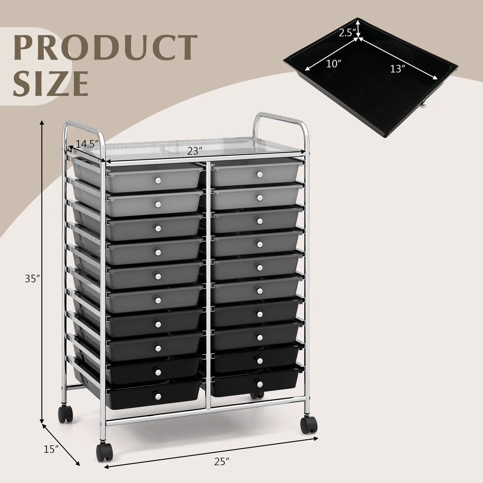 20 Drawers Rolling Storage Cart Studio Organizer-Black & Gray by DirectDeals
