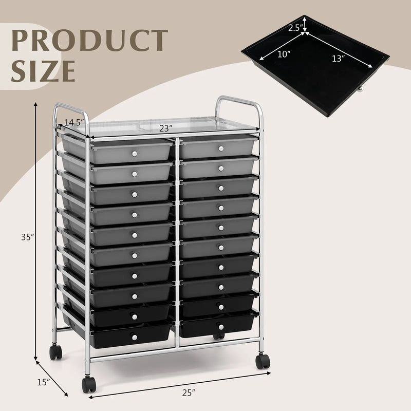 20 Drawers Rolling Storage Cart Studio Organizer-Black & Gray by DirectDeals