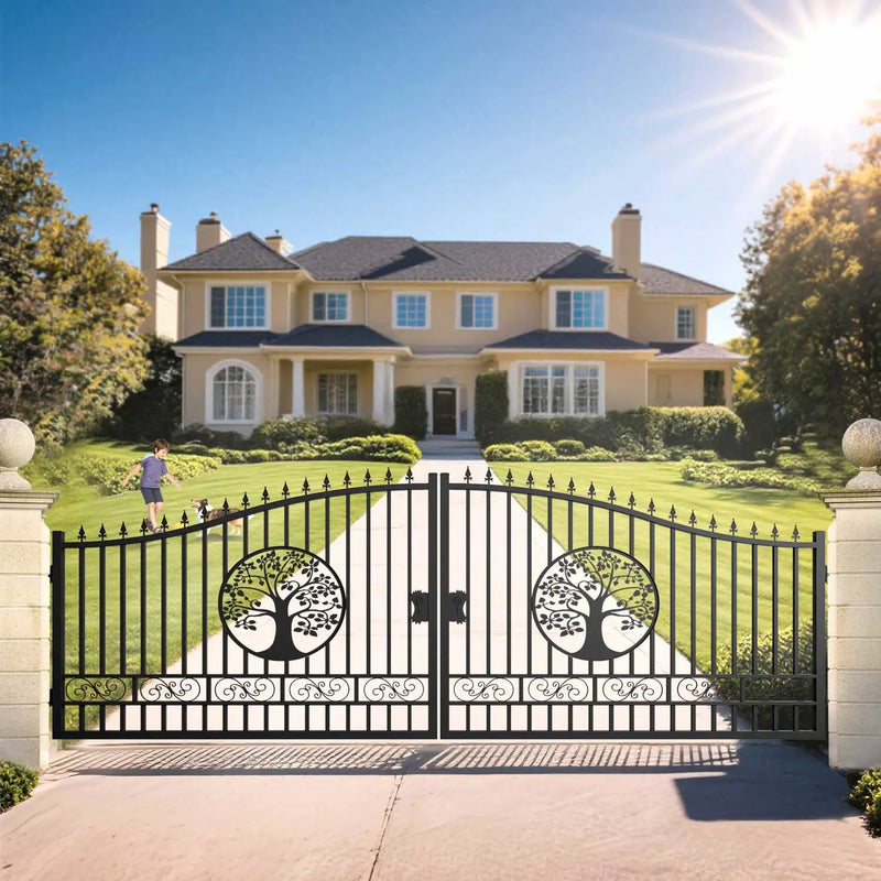 20x8 ft Steel Dual Swing Driveway Gate with Wider Goalposts by Chery Industrial