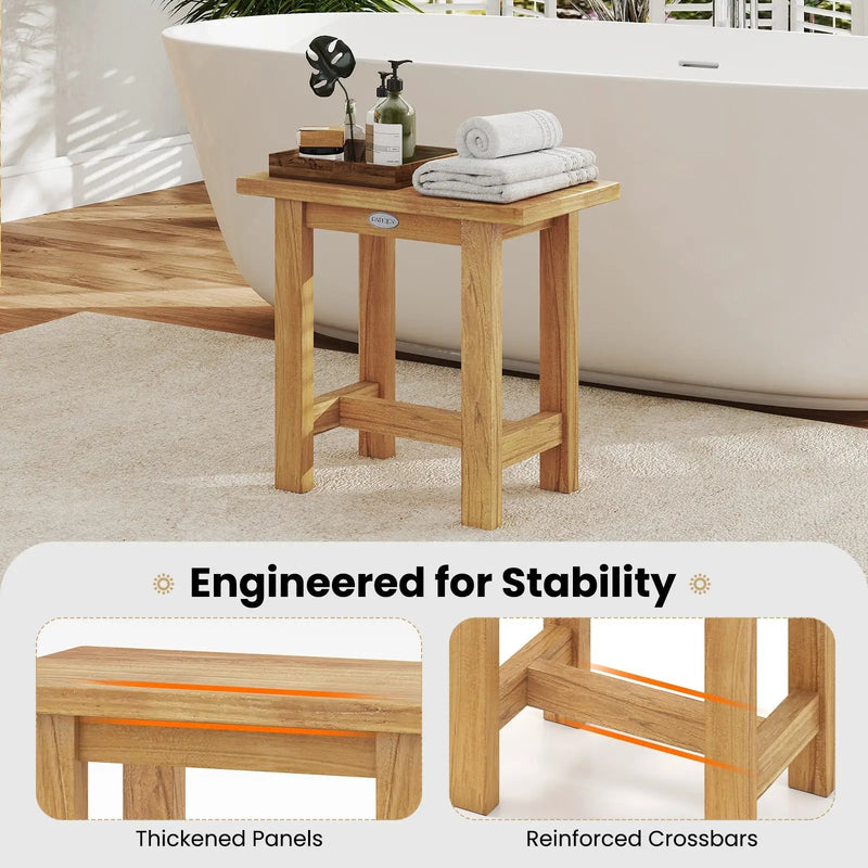 20 inch Teak Shower Bench Waterproof Shower Stool for Shaving Legs by DirectDeals