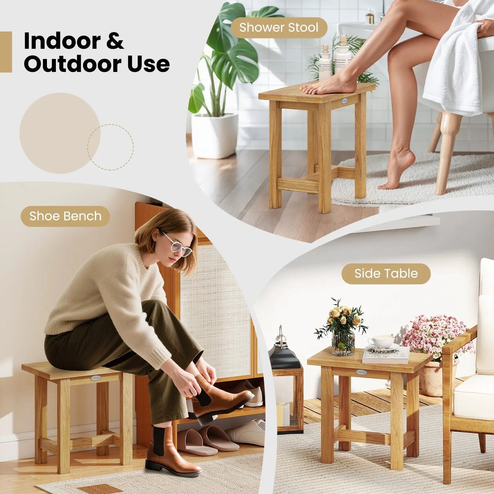 20 inch Teak Shower Bench Waterproof Shower Stool for Shaving Legs by DirectDeals