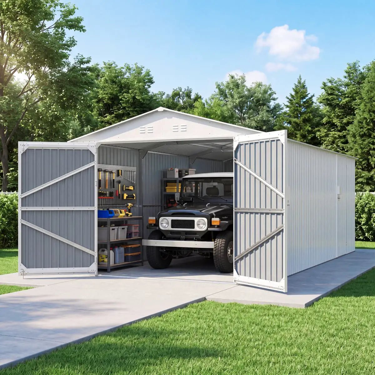10'x20' Plus Upgraded Metal Shed with Double Front Doors & Side Entry Door by Chery Industrial