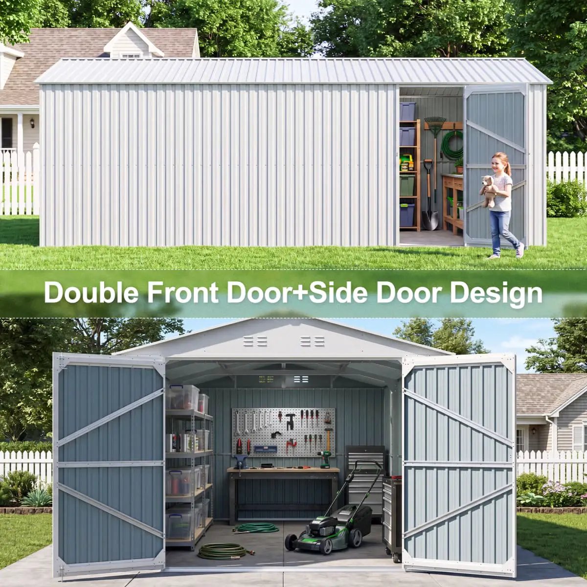 10'x20' Plus Upgraded Metal Shed with Double Front Doors & Side Entry Door by Chery Industrial
