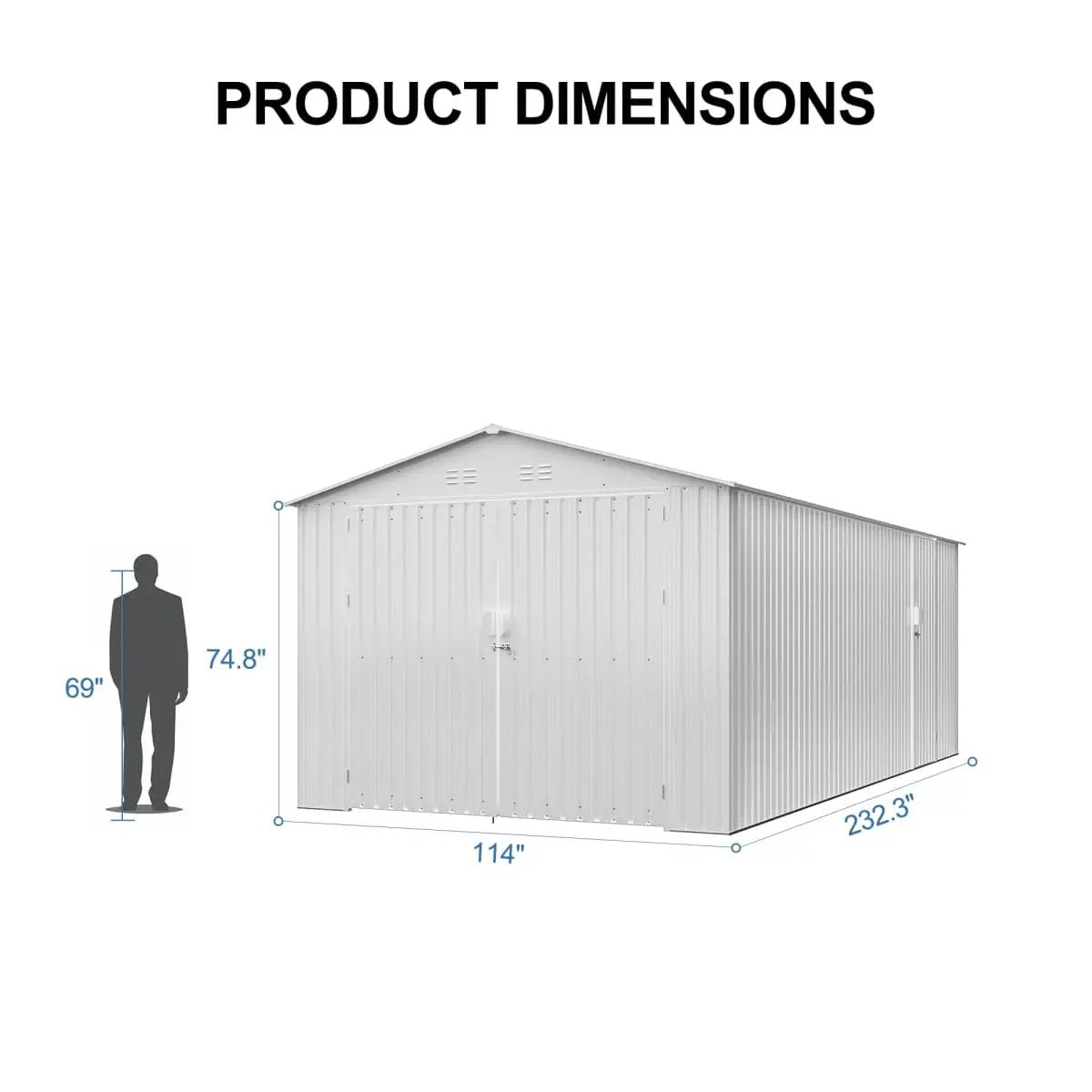 10'x20' Plus Upgraded Metal Shed with Double Front Doors & Side Entry Door by Chery Industrial