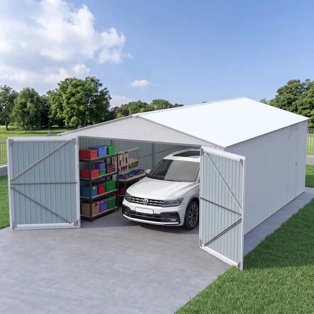 13'x20' Plus Upgraded Metal Shed w/ Double Front Doors & Side Entry Door by Chery Industrial