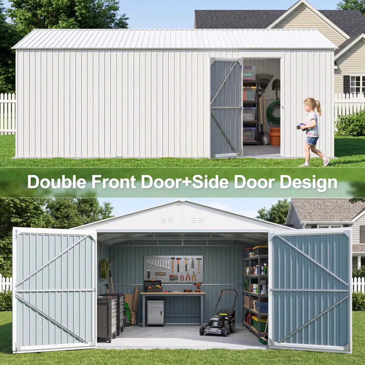 13'x20' Plus Upgraded Metal Shed w/ Double Front Doors & Side Entry Door by Chery Industrial