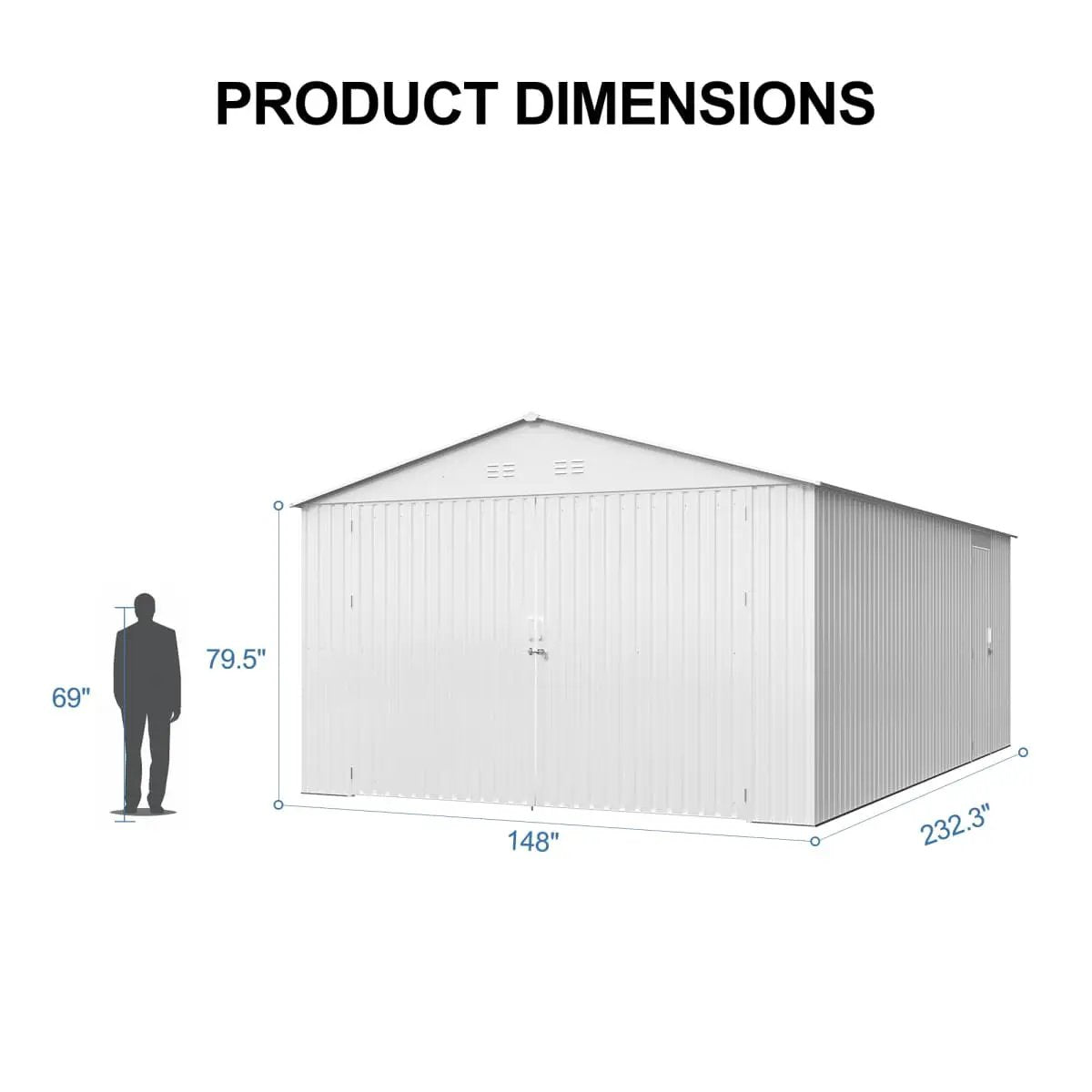 13'x20' Plus Upgraded Metal Shed w/ Double Front Doors & Side Entry Door by Chery Industrial