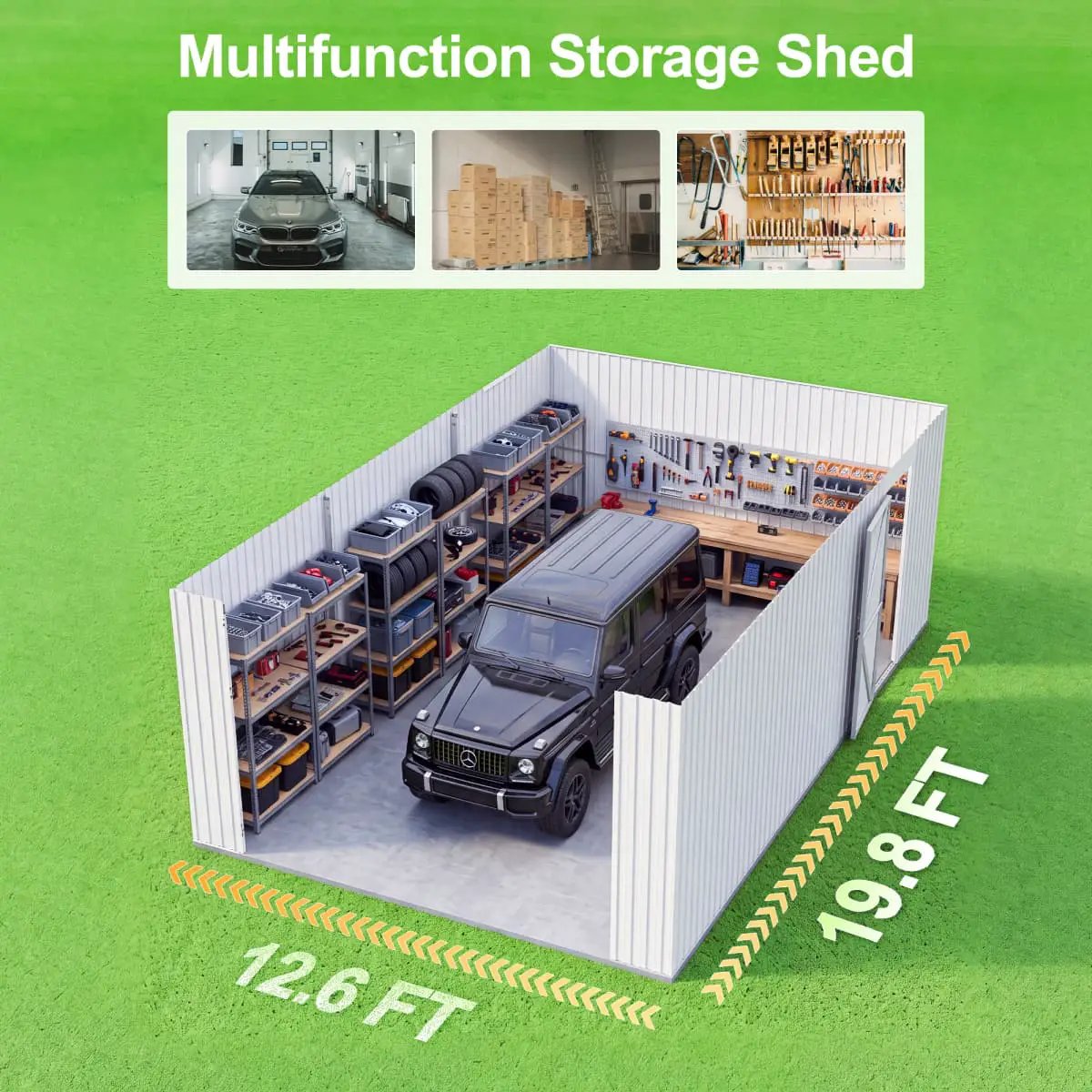 13'x20' Plus Upgraded Metal Shed w/ Double Front Doors & Side Entry Door by Chery Industrial
