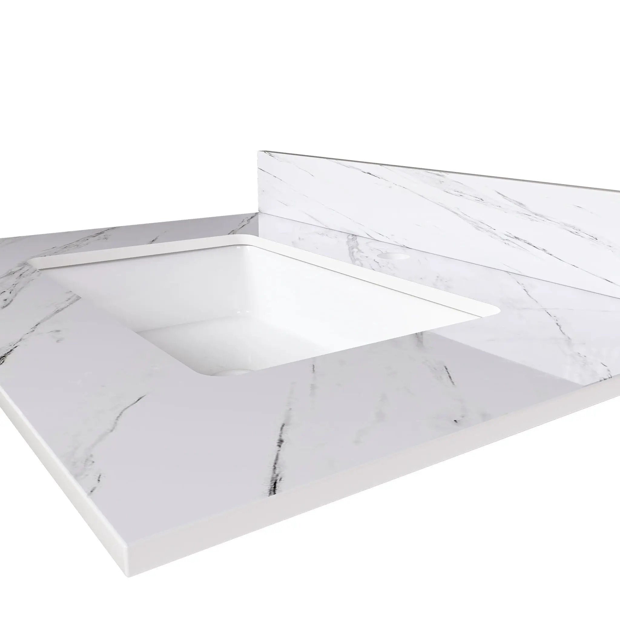 Bianco Carrara Venato Marble Vanity Top With Pre Drilled Faucet Hole And Undermount Sink by HouseOfZazla