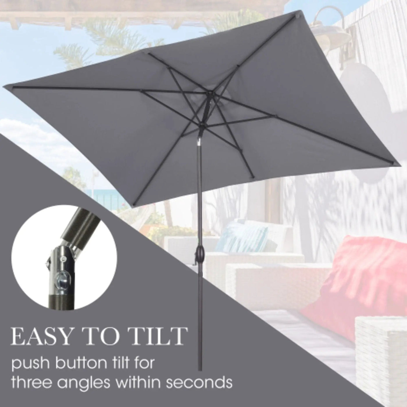 Rectangular Patio Umbrella With Crank Tilt, Polyester UV-Resistant Canopy by HouseOfZazla