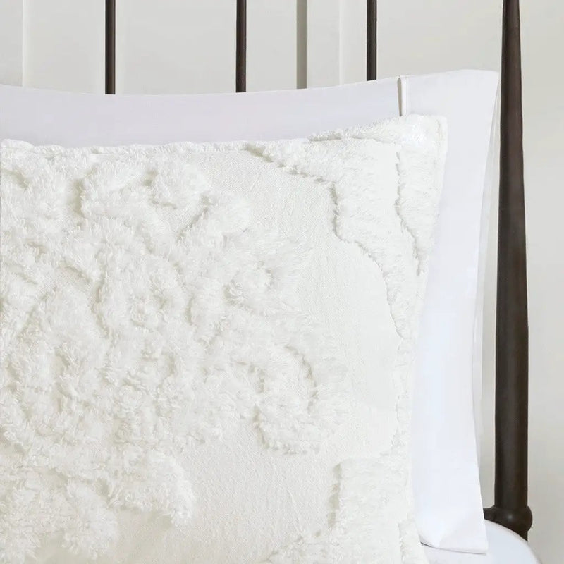 Full/Queen Tufted Cotton Chenille Damask Duvet Cover Set by HouseOfZazla