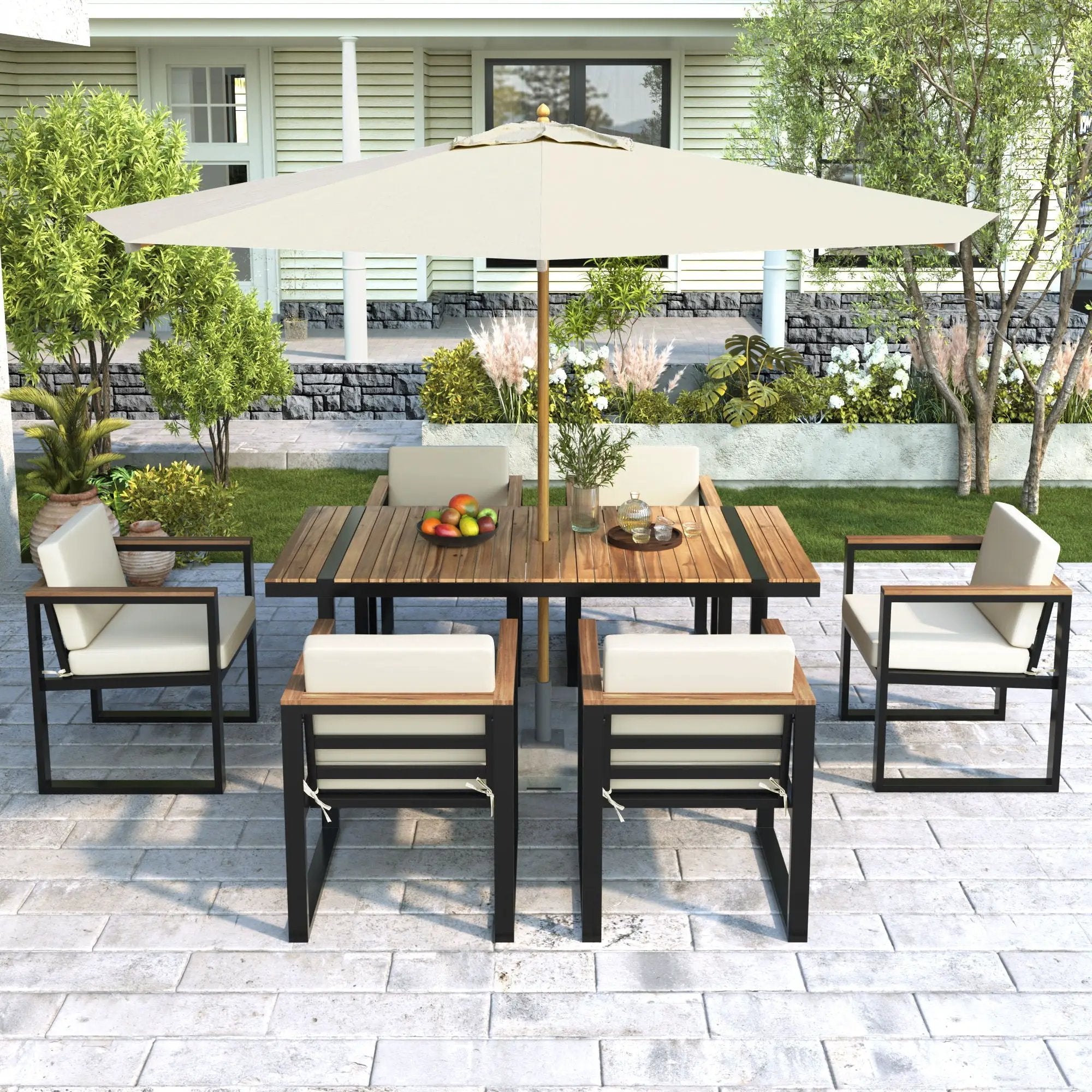 7 Pieces Outdoor Dining Set Patio Dining Table And Chair Set With And Removable Cushions For Patio by Unique Piece Furniture