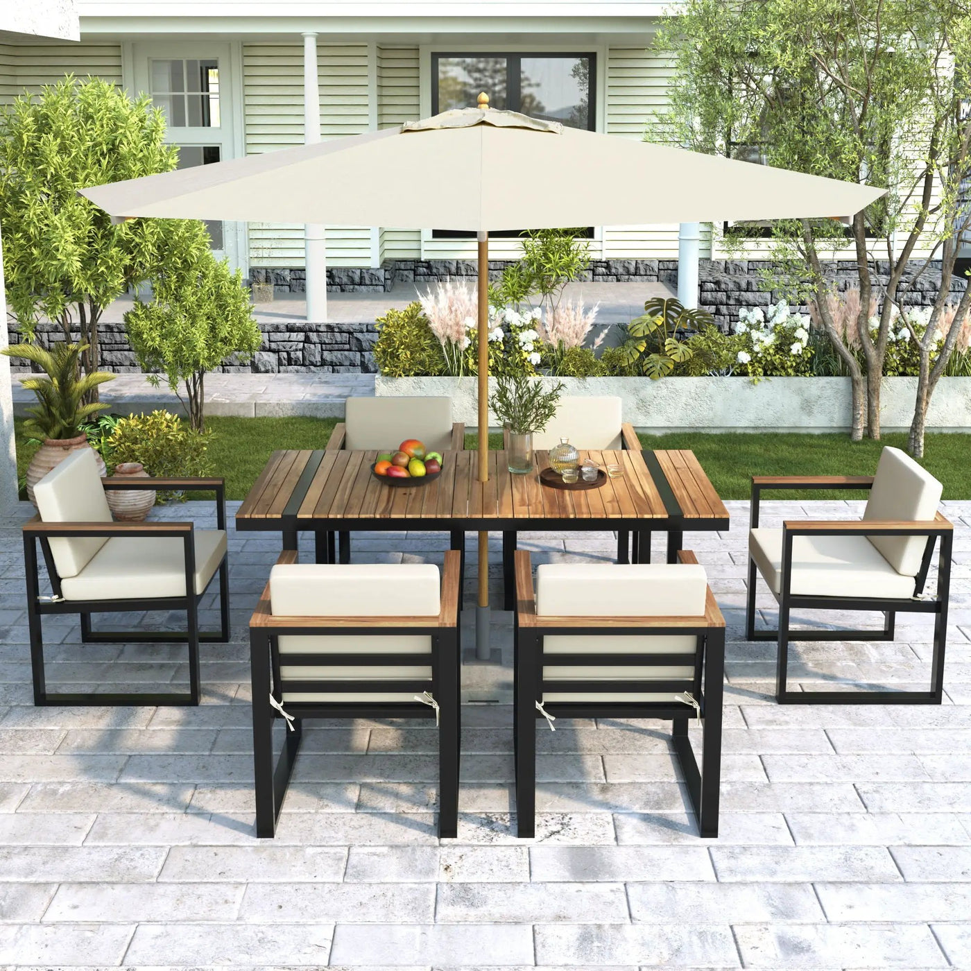 7 Pieces Outdoor Dining Set Patio Dining Table And Chair Set With And Removable Cushions For Patio by HouseOfZazla
