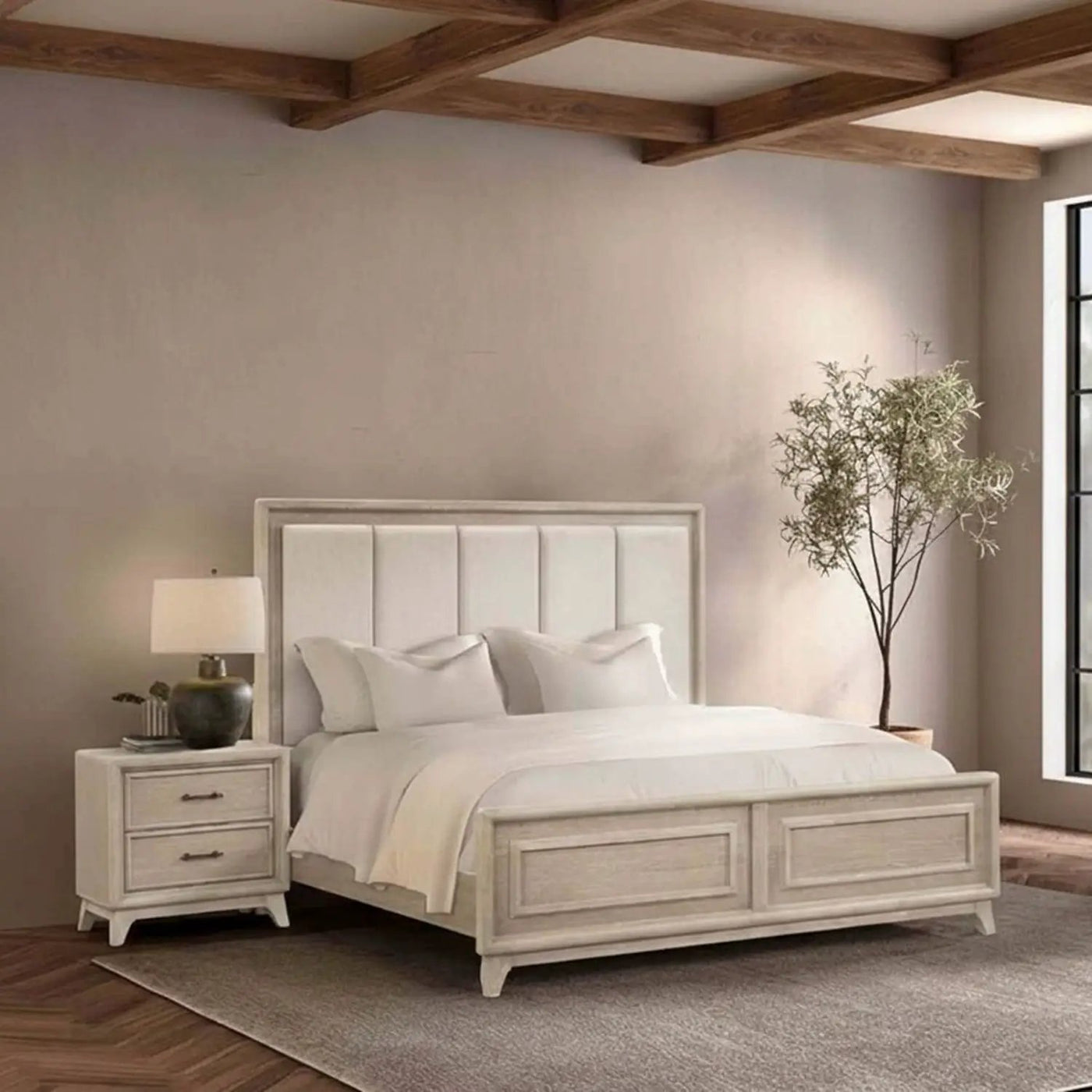 3 Piece Bedroom Set With Padded Headboard, 2 Nightstands by HouseOfZazla
