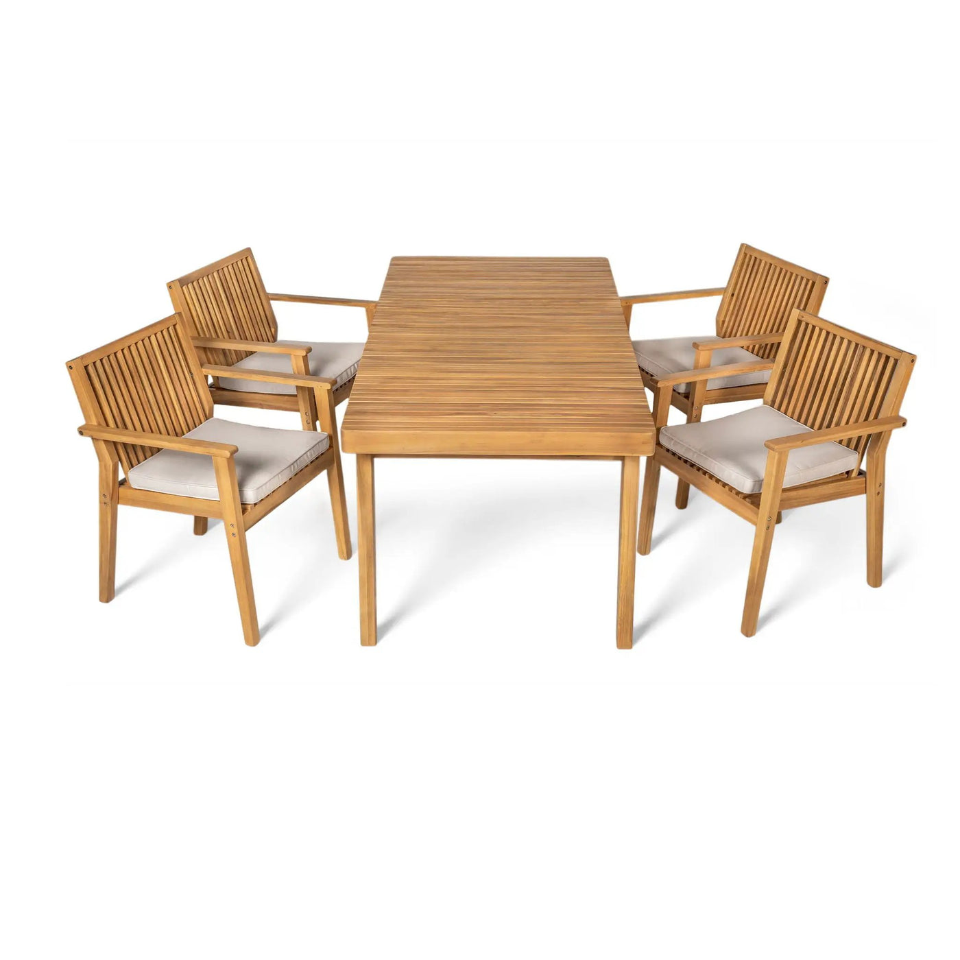 5 Piece Patio Furniture Set Acacia Wood Table And 4 Heavy Duty Cushioned Chairs by HouseOfZazla