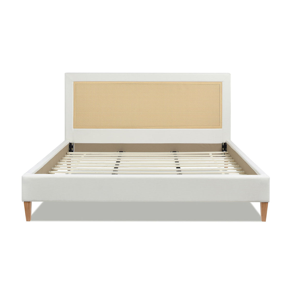 Upholstered Cane Back Platform Bed with Resin Wicker - White, photo 3 of 11