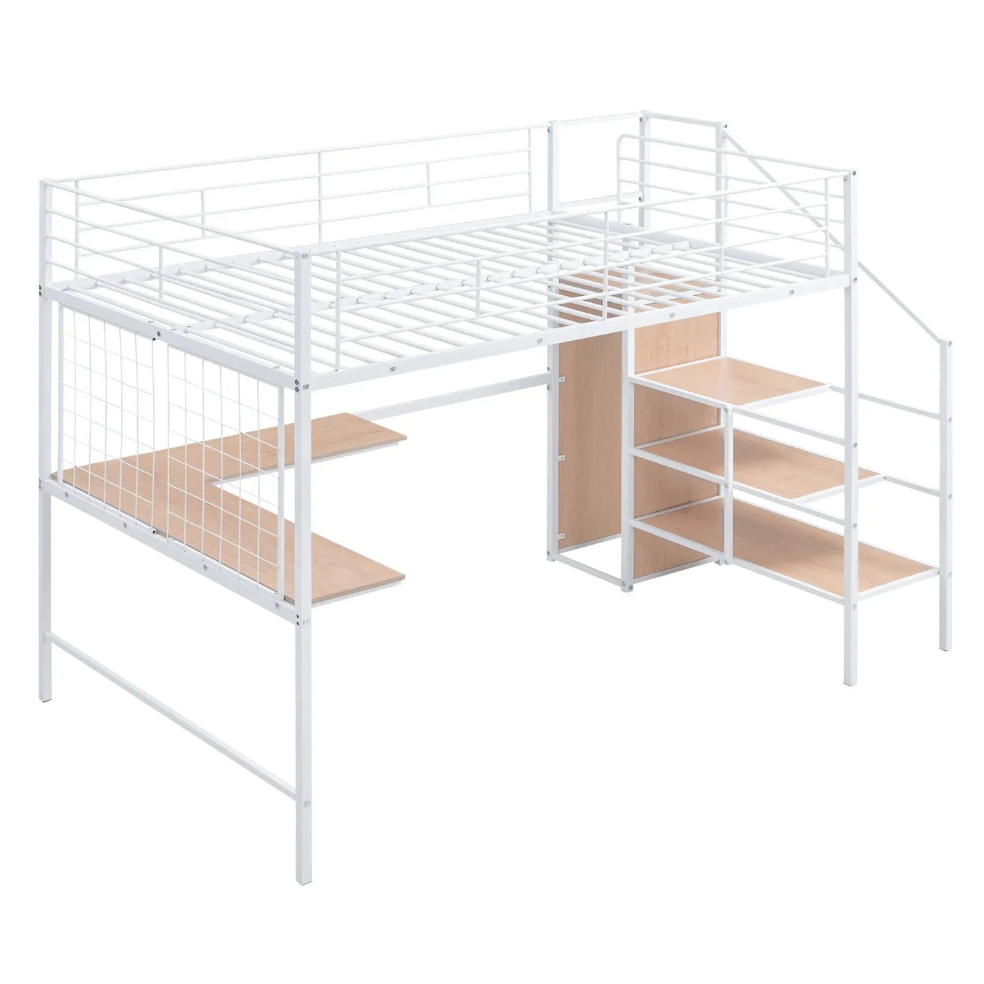 Loft Bed With Desk And Grid, Stylish Frame With Lateral Storage Ladder And Wardrobe by HouseOfZazla