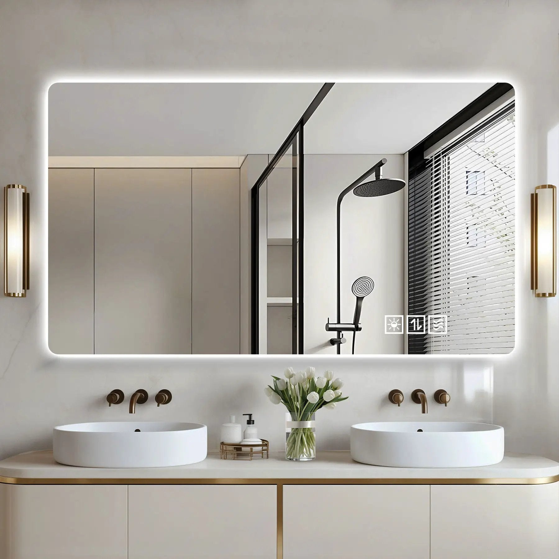 Wall Mounted LED Lighting Mirror With 3 Color Lighting, Dimming, Waterproof, Anti Fog, Touch Switch - Silver by HouseOfZazla