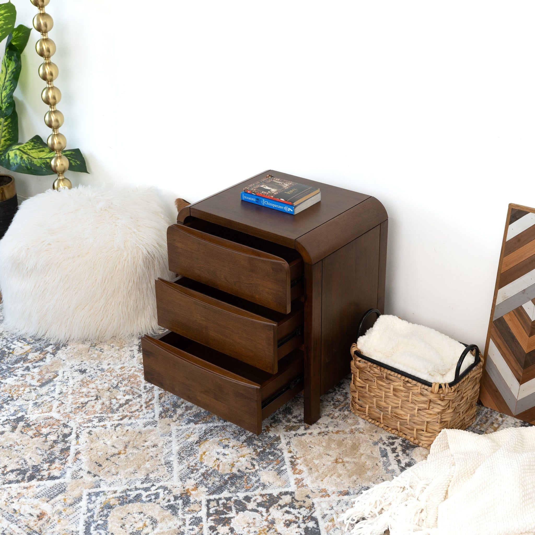 Lionel - Nightstand 3 Drawer Bed Side Table - Brown by HouseOfZazla