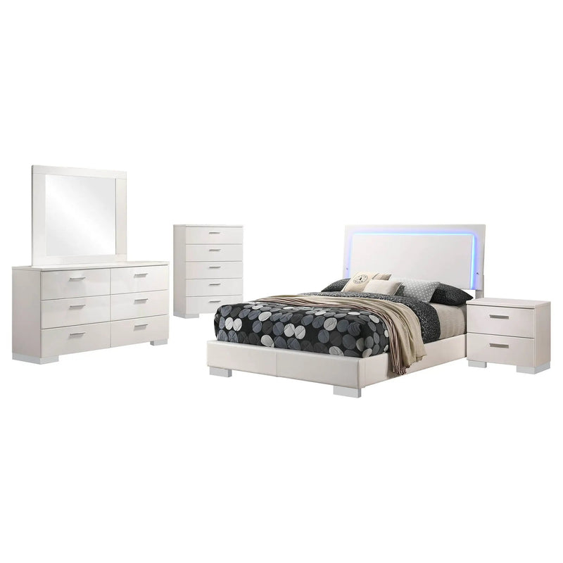 Felicity 5-piece Full Bedroom Set White High Gloss by Unique Piece Furniture