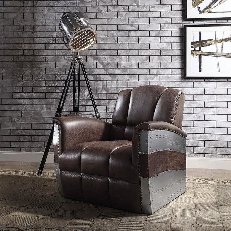 Brancaster - Accent Chair - Retro Brown Top Grain Leather & Aluminum by Unique Piece Furniture