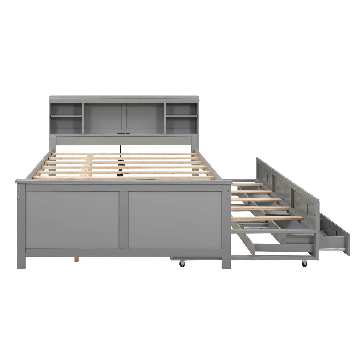 Platform Bed With Storage Headboard, USB, Trundle And 3 Drawers by HouseOfZazla