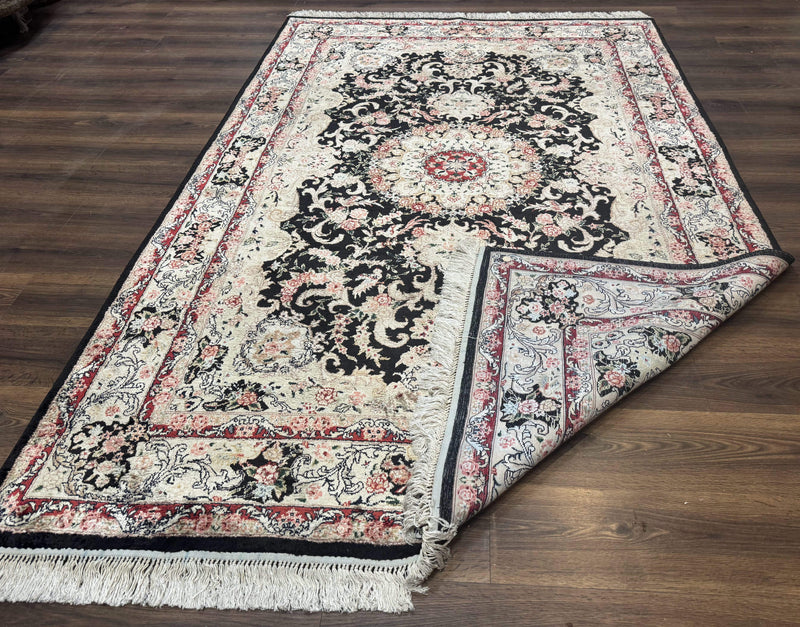 Indian Kashmiri Silk Rug, Floral Medallion, Vintage Hand Knotted Carpet by Jewel Rugs