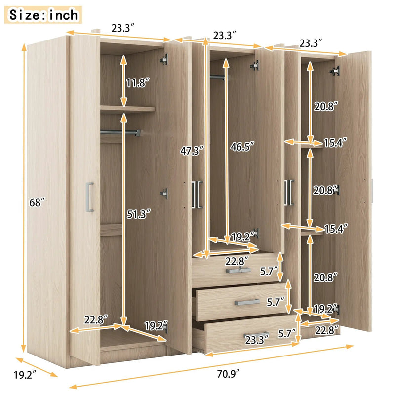 6-Doors Wooden Wardrobe Storage for Bedroom by HouseOfZazla