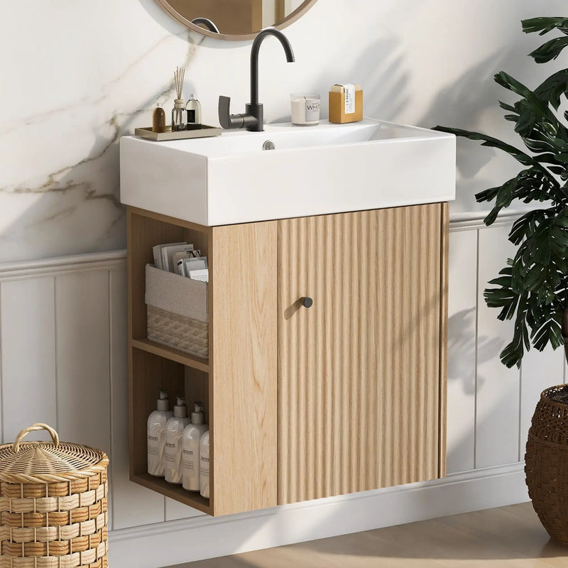 Modern Floating Bathroom Vanity With Ceramic Basin Perfect For Small Bathrooms by HouseOfZazla