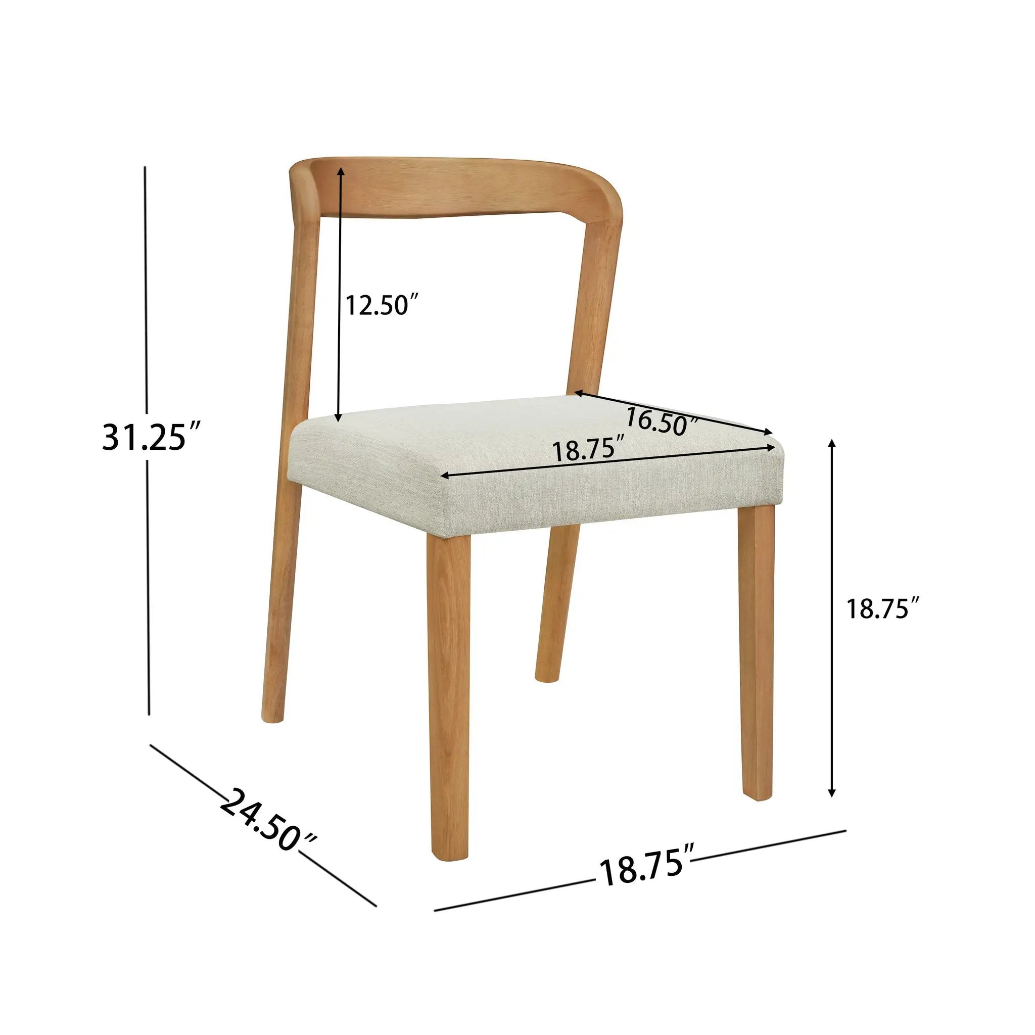 Solid Rubber Wood Dining Chairs (Natural Oak + Beige) Set of 2 by HouseOfZazla