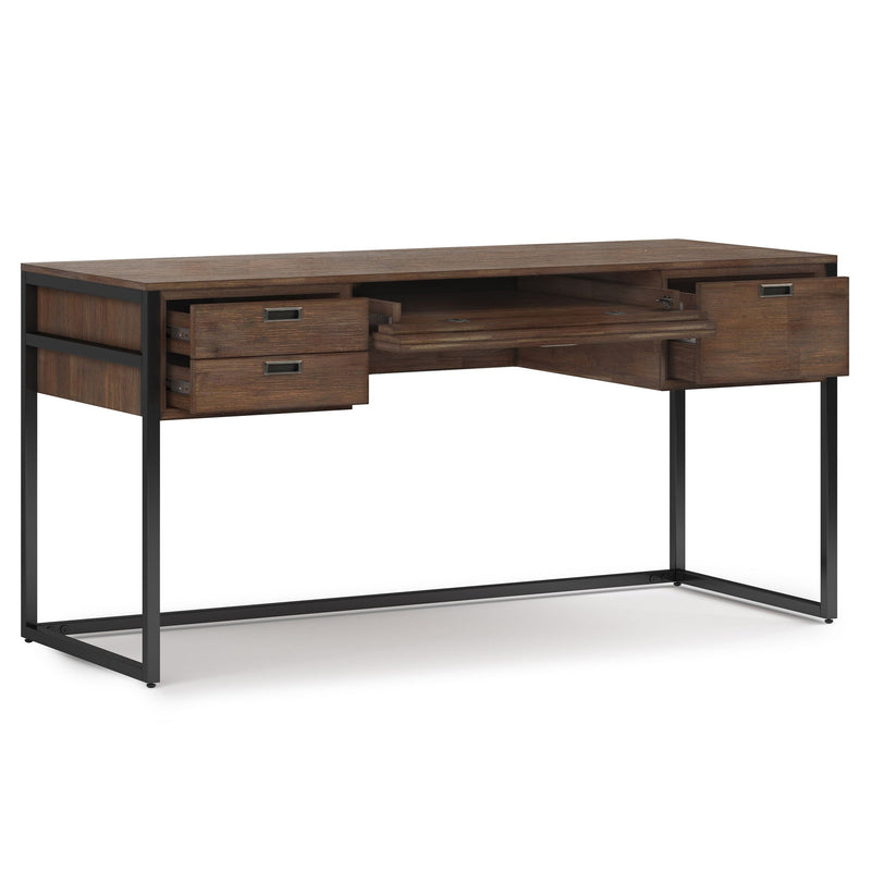 Solid Wood Writing Desk with Storage Drawers and Keyboard Tray - Rustic Natural Aged Brown, photo 2 of 5