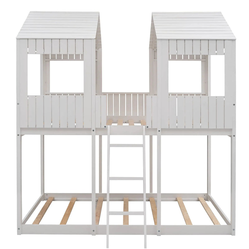 Bunk Bed With Roof, Window, Guardrail, Ladder by Unique Piece Furniture