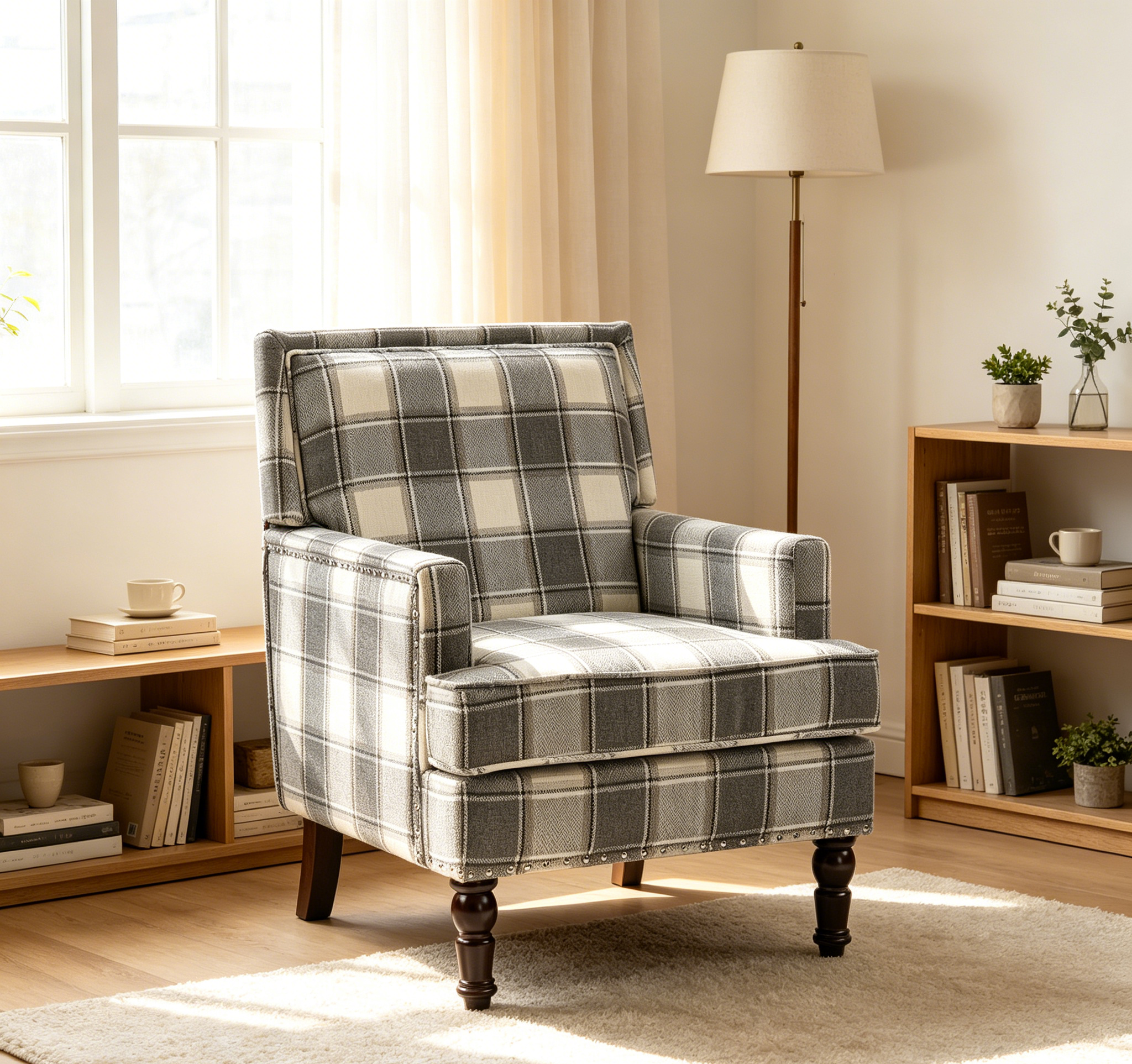 Upholstered Accent Chair, Vintage Armchair with Solid Wood Legs by HouseOfZazla