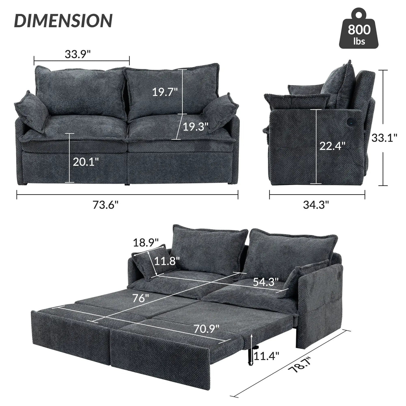 Pull Out Sofa Bed, Convertible Sleeper Sofa Couch, Side Storage, And USB / C - Type Charging Ports Chair by HouseOfZazla