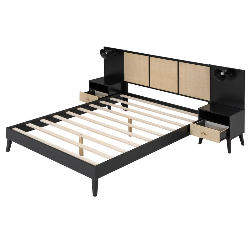 Bed Frame With 2 Nightstands Elegant Design With Lamps by Unique Piece Furniture