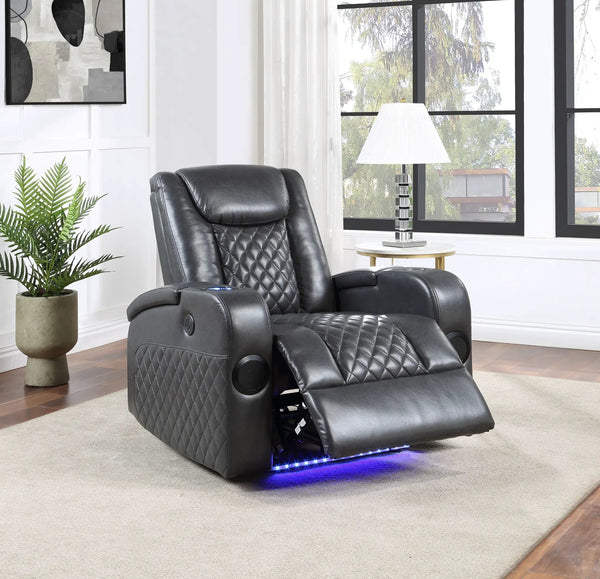 Alair - Fauteuil inclinable motorisé en cuir Aire avec Bluetooth, chargeur sans fil et porte-gobelet - Gris foncé