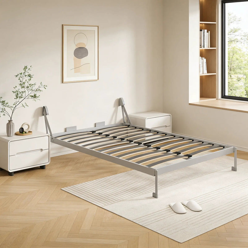 Queen Size Vertical Murphy Wall Cabinet Folding Bed With Automatic Legs - Gray by HouseOfZazla