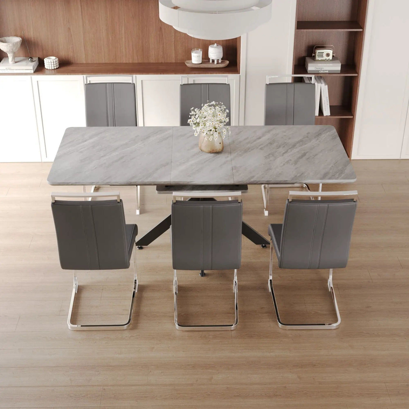 Modern Extendable Dining Table Set With Soft Padded Armless Chairs by HouseOfZazla
