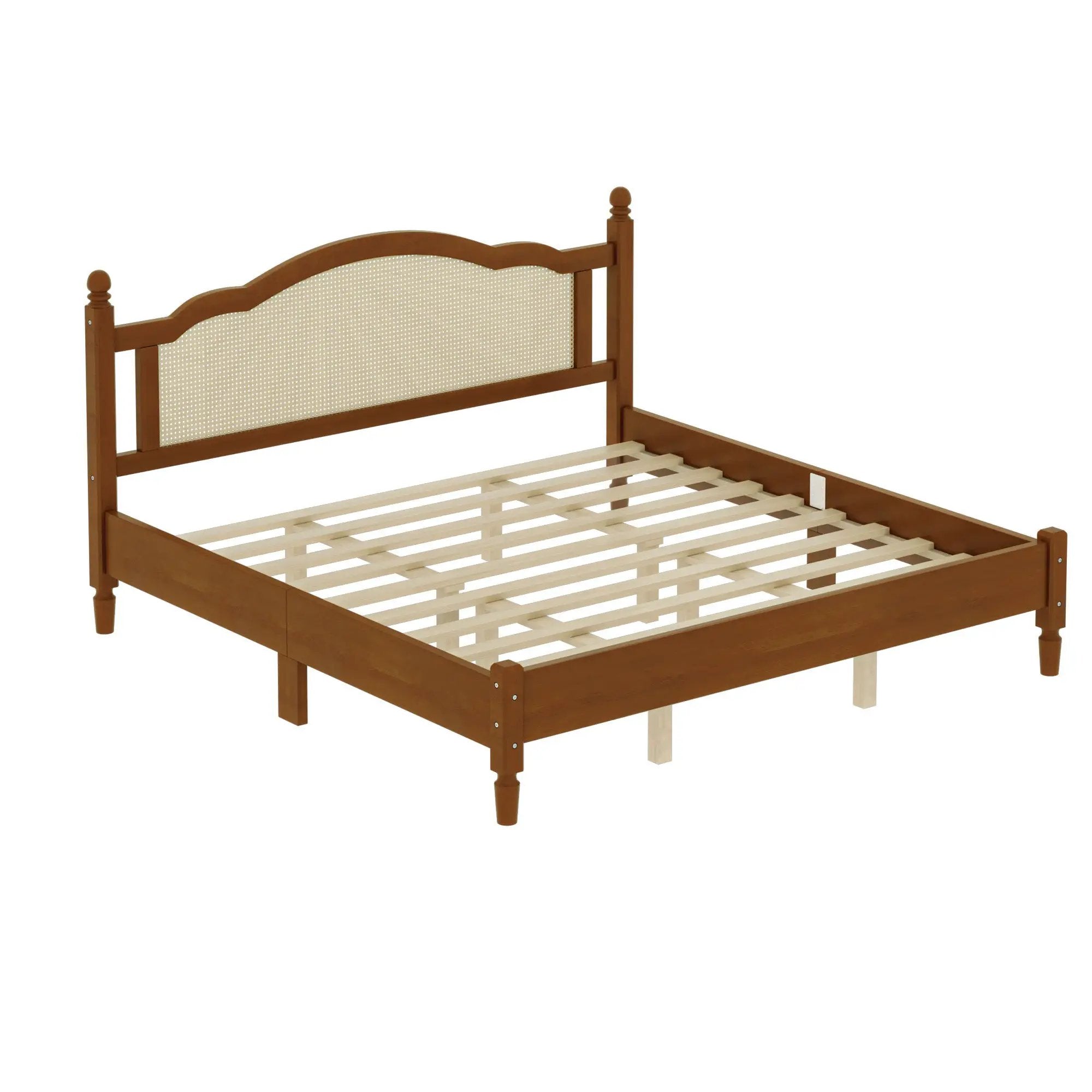 King Size Wooden Platform Bed with Rattan Headboard by HouseOfZazla