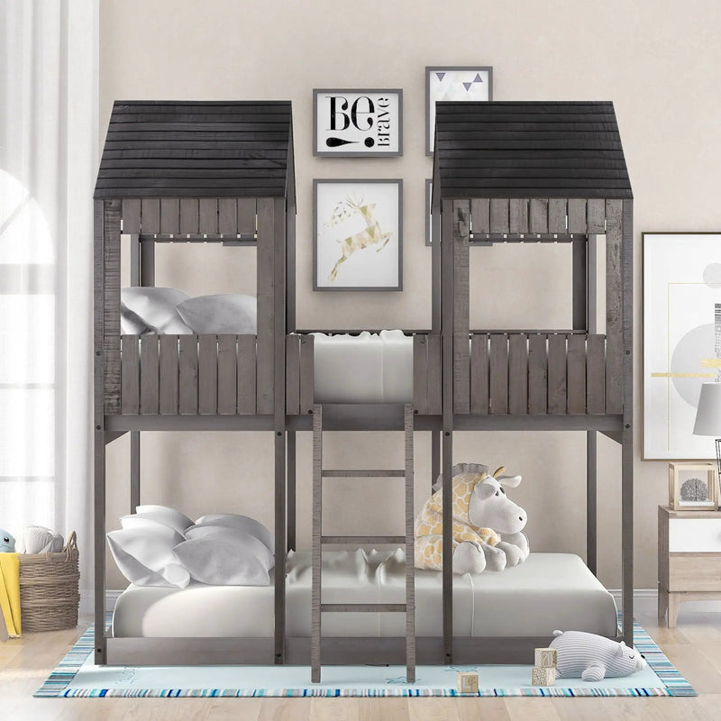 Bunk Bed With Roof, Window, Guardrail, Ladder by HouseOfZazla
